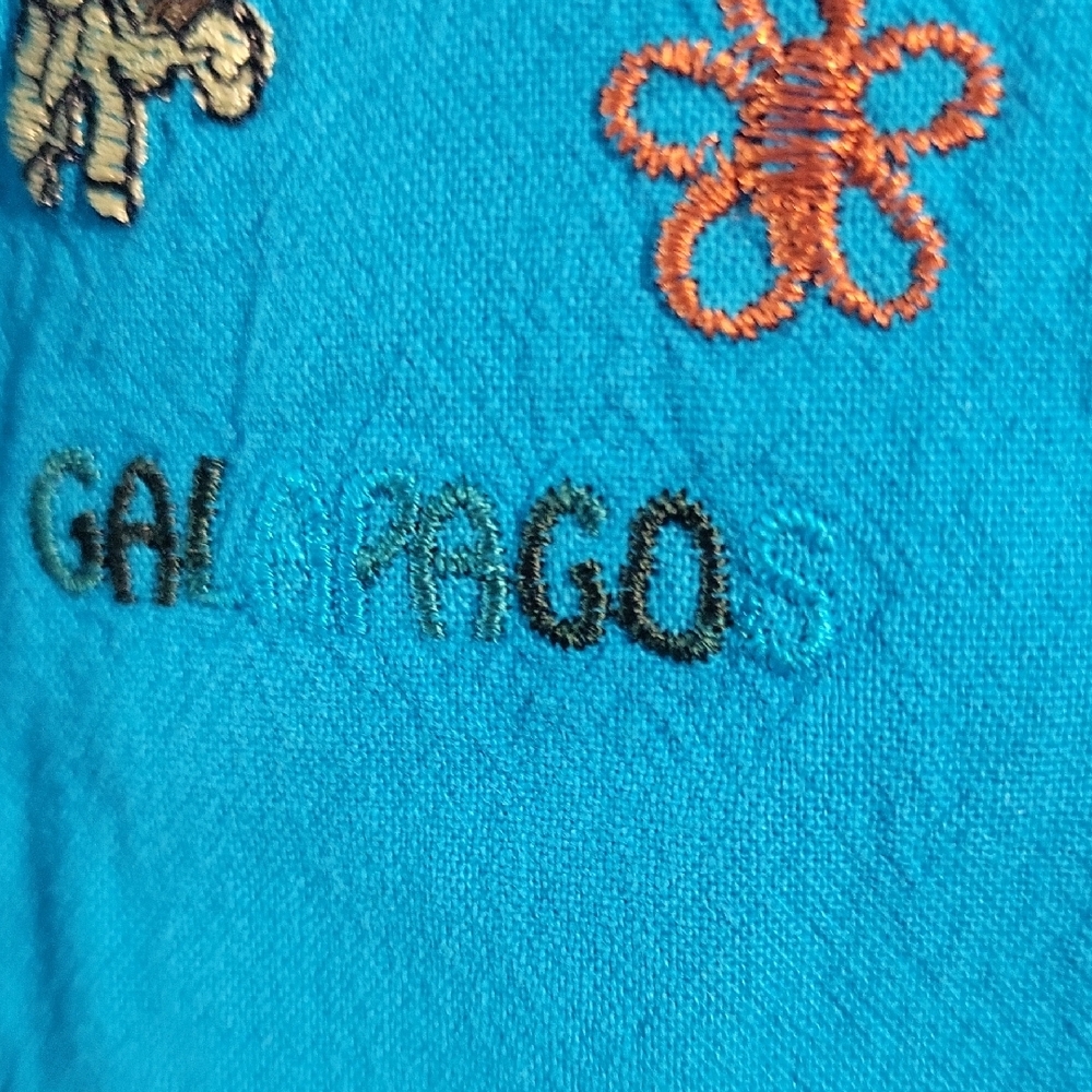Blue Button Down Shirt with Embroidered Collar From Galapagos Islands - Picture 3 of 6